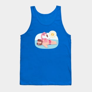 Funny Flamingo Chilling On Human Pool Float Tank Top